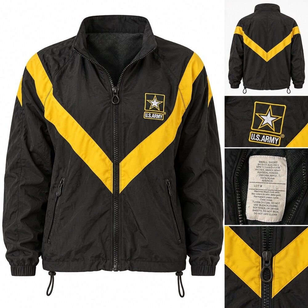 US ARMY PT Jacket Small Short Black Fitness APFU Gold Yellow UNISEX/FEMALE USGI